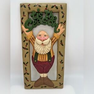 B Plummer 1st Edition Tis The Season Santa Wall Plaque Rustic Resin Holiday 2001
